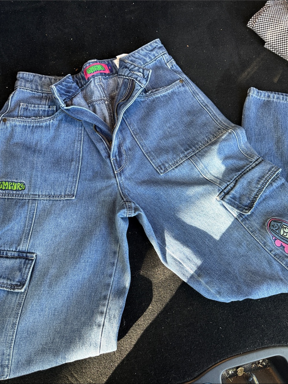 Empyre Light Blue Denim Cargo Jeans with Multicolor Patches